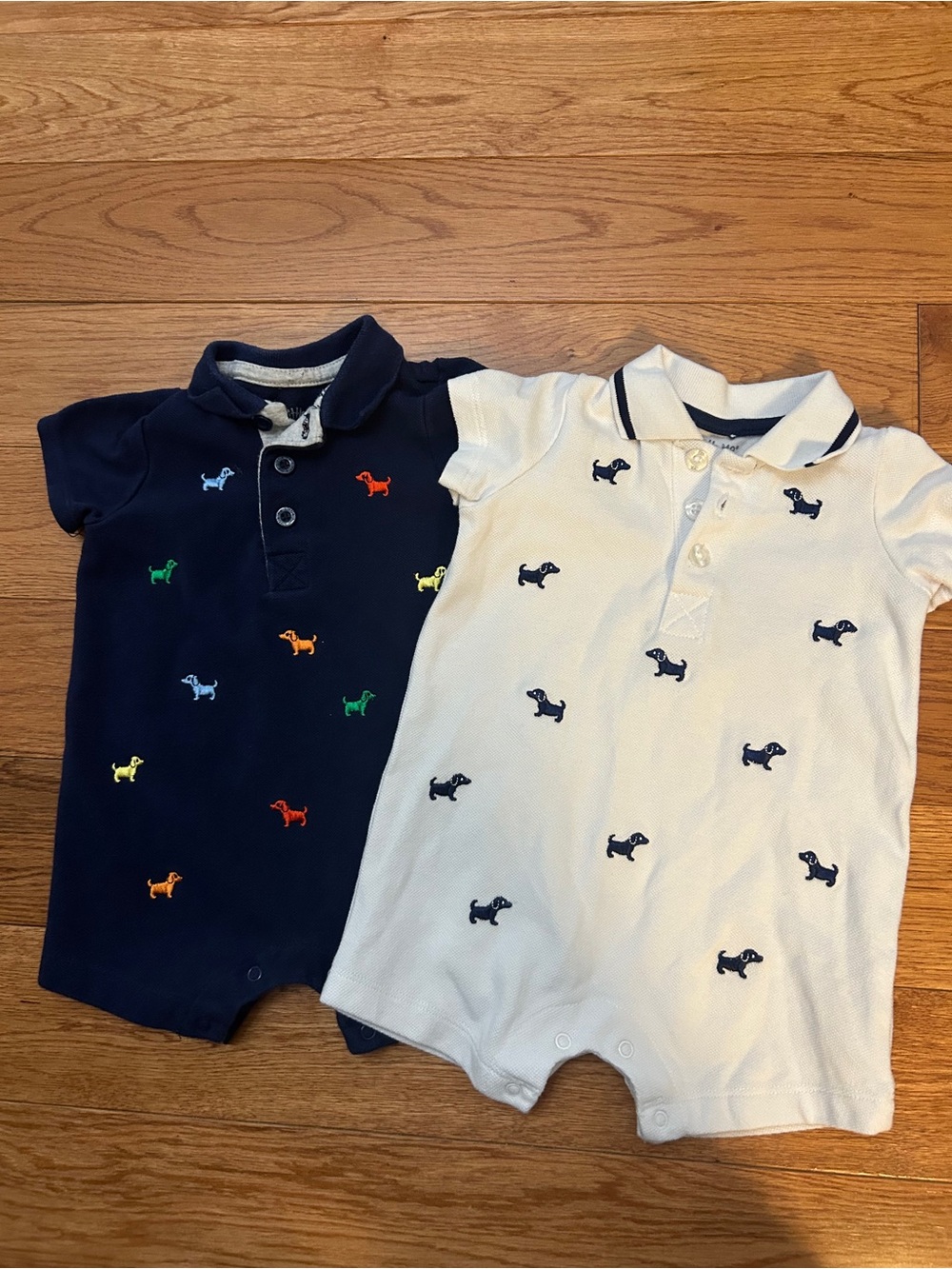 Little Me Puppy Dog Polo Romper Set 6M Baby Boy Navy White